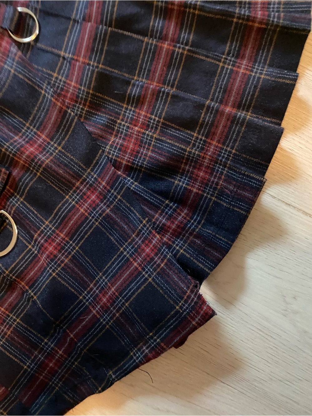 Plaid Pleated Skort with D-Ring Accent - Navy & Burgundy - Picture 4 of 6